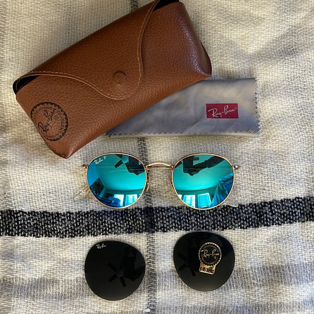 Ray-Ban RB3447 Gold Metal w/ Polarized Blue Flash Lenses + G15 Lens Bundle! - Picture 1 of 7